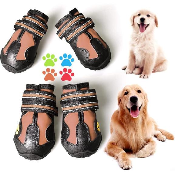 CovertSafe& Dog Boots for Dogs Non-Slip, Waterproof Dog Booties for Outdoor, Dog Shoes for Medium to Large Dogs 4Pcs with Rugged Sole Black-Red