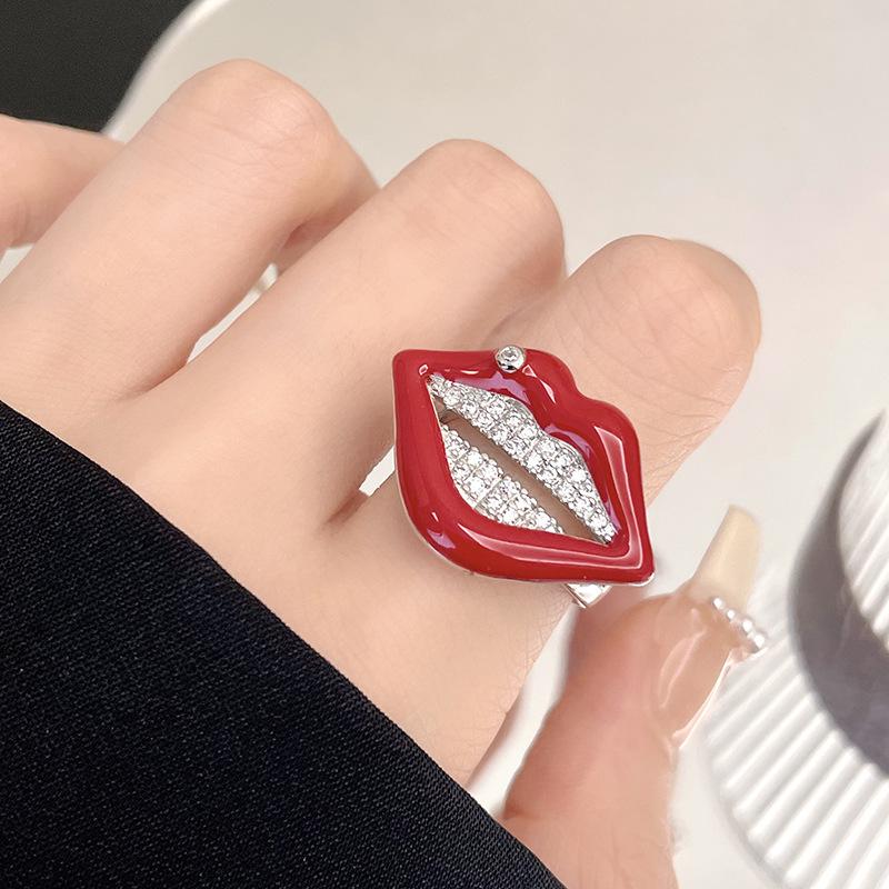 Red Lips Mouth Cat Eye Opening Ring Set Cold Style Personality Fashion Niche Design Ring Woman