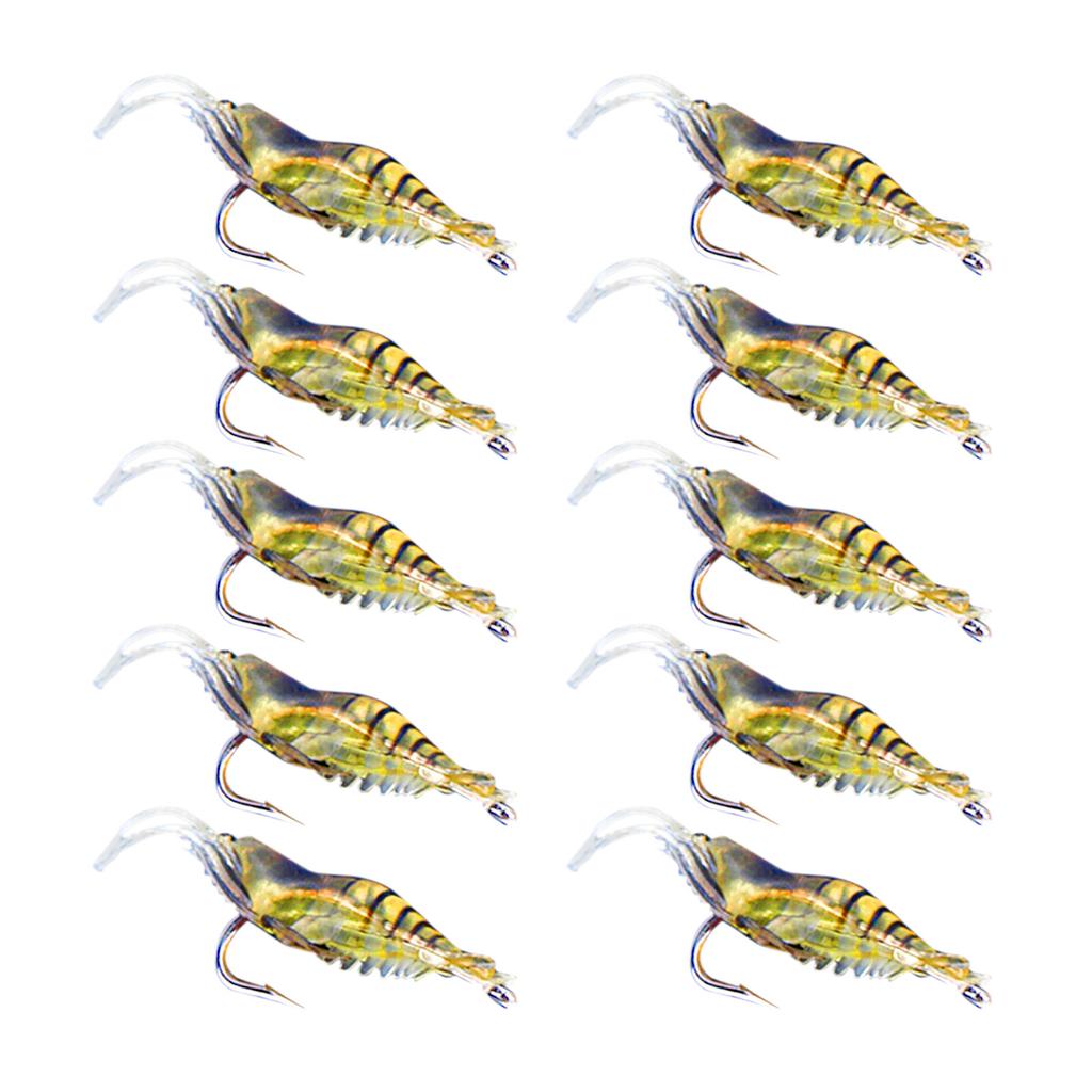 10pcs Shrimp Simulation Soft Prawn Lure Bait Hook Tackle Bass Fishing Lures