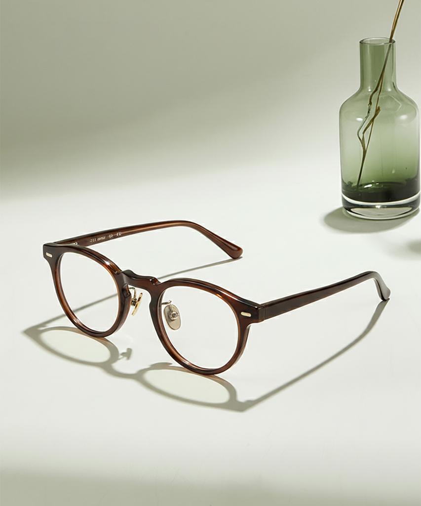 Lingkeonpeuleim Buffalo Horn Round Acetate Eyeglass Frames Brown