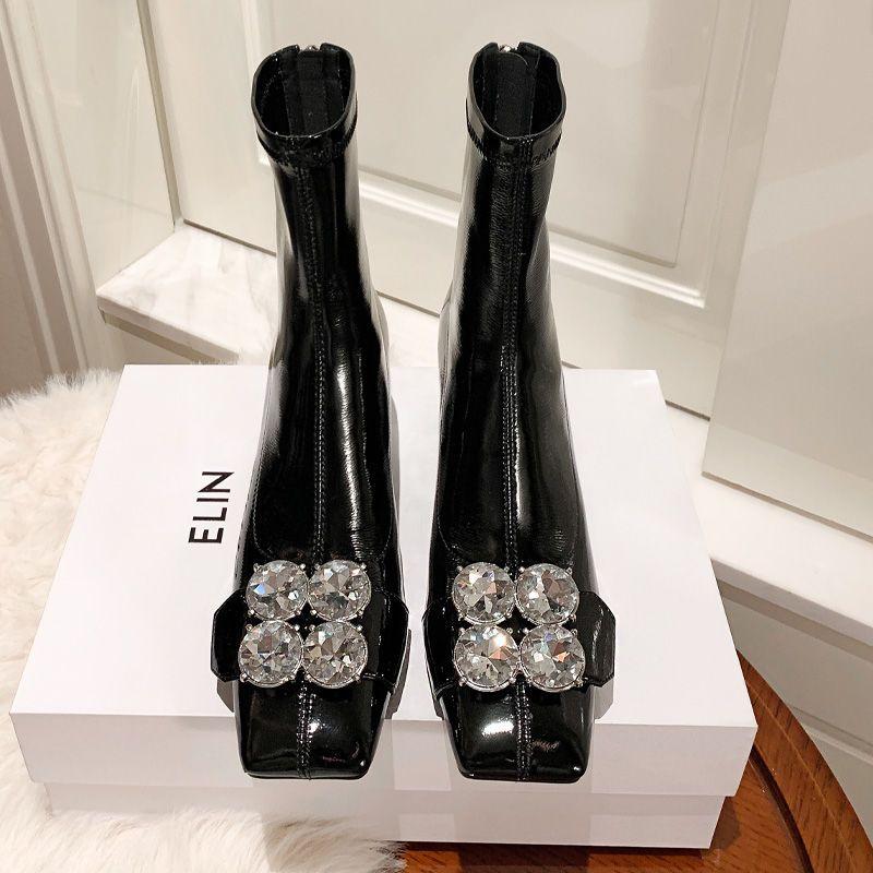 Modische Strass-Kurzschuhe für Damen Arbeit Kawaii Stiefeletten Niedliche Weiße Damen-Knöchelstiefel Elegant mit Niedrigen Absätzen Schuhe Goth Cosplay