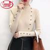 Langsha Women's High-Neck Button-Accent Slim Knit Sweater