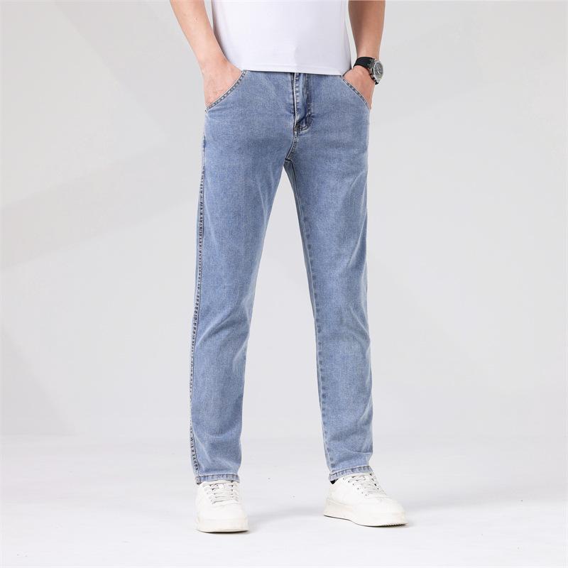 2024Spring And Autumn New High End Jeans Men'S Trendy Loose And Versatile Small Leg Pants Elastic Embroidered Thin Long Pants
