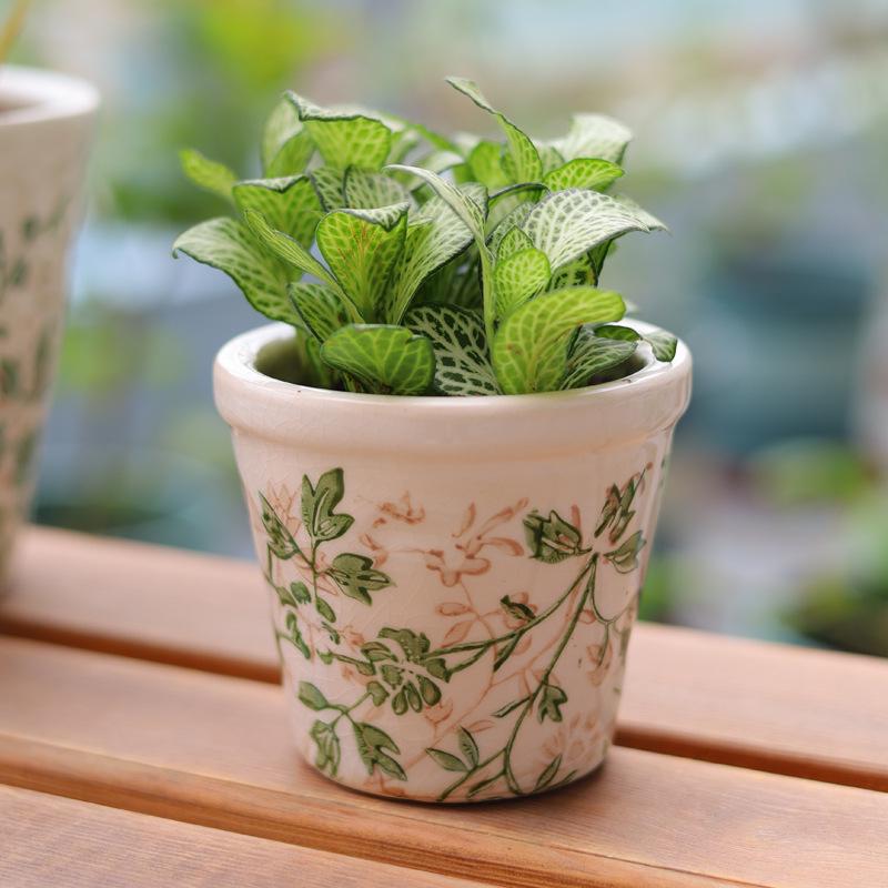 Retro Blue & White Distressed Ceramic Succulent Pot – Simple Decorative Vase for Green Plants & Flowers
