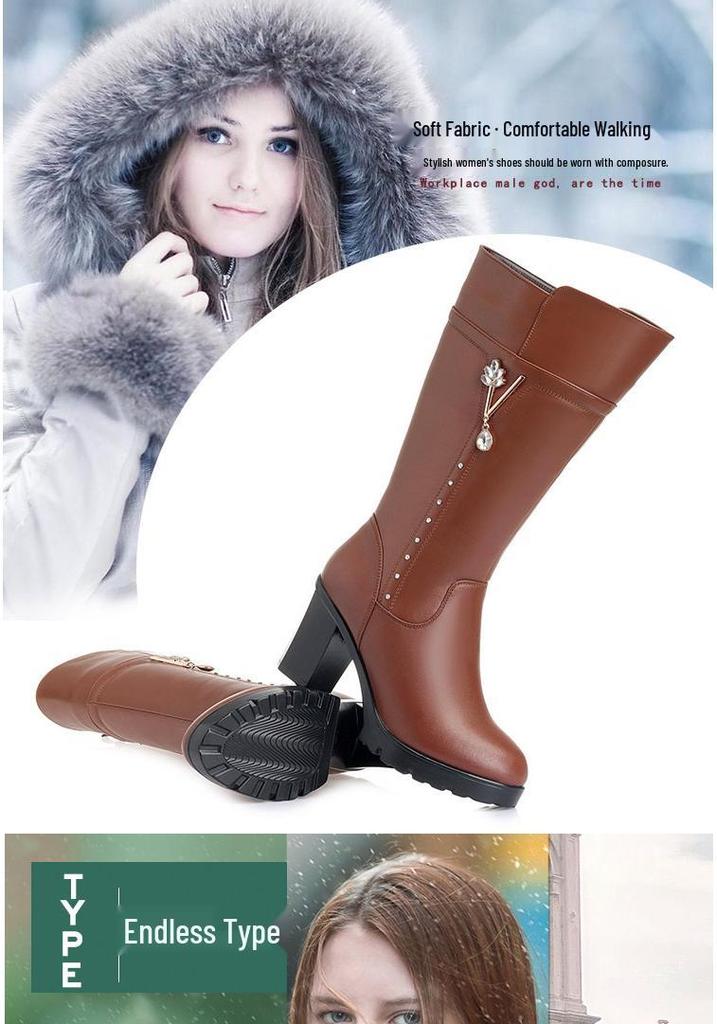 2025 Winter Women's High-Heeled Round Toe Martin Boots with Fleece – Stylish and Warm