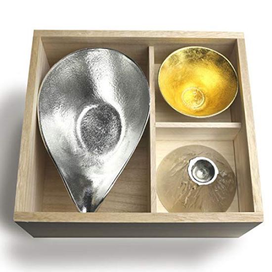 Nousaku Katakuchi Large Mount Fuji Tin and Gold Leaf Set e00084 - (Paulownia Box)