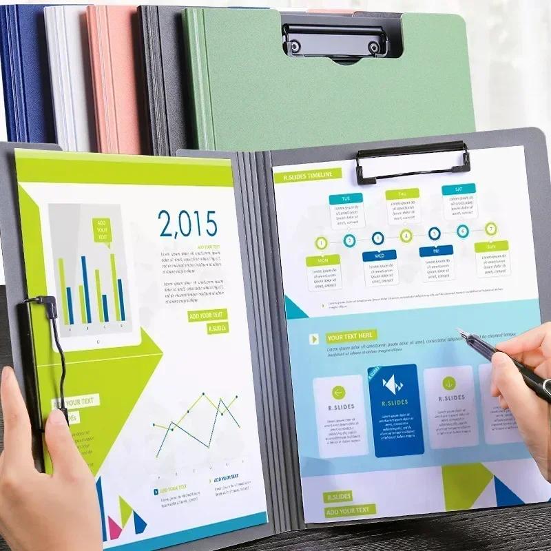 New A4 File Folder Clipboard Writing Pad Memo Clip Board Double Clips Organizer Office Stationary