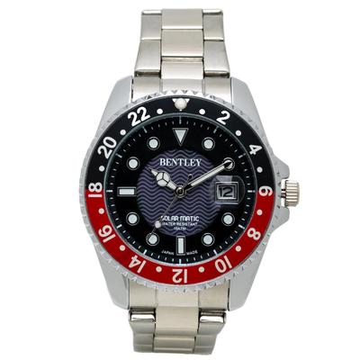 Klefer Men's Analog Solar-Powered Waterproof Watch with Metal Band, Bentley Red, Silver (BT-AM388-RDS)