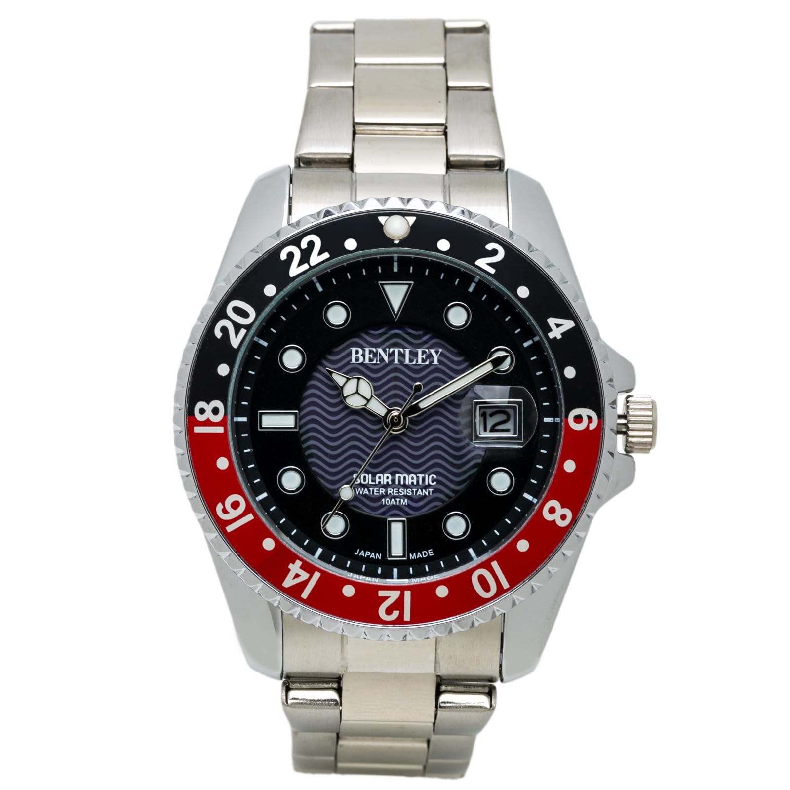 

[Klefer] Аналоговые мужские солнечные водонепроницаемые часы с металлическим браслетом Bentley Red BT-AM388-RDS Серебристые