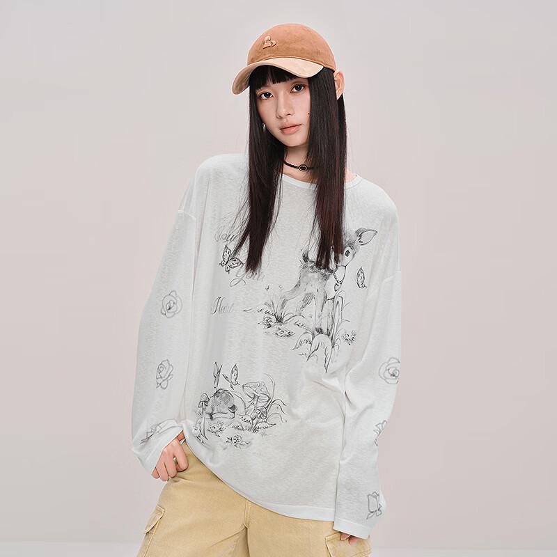 LEDING Fawn Print Loose Long Sleeve T-shirt S