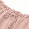 2026 Summer Women's Sleeveless Spandex Ruffle Patchwork Sports Set - Japanese Korean Style Five-Point Pants, Solid Color Casual Outfit