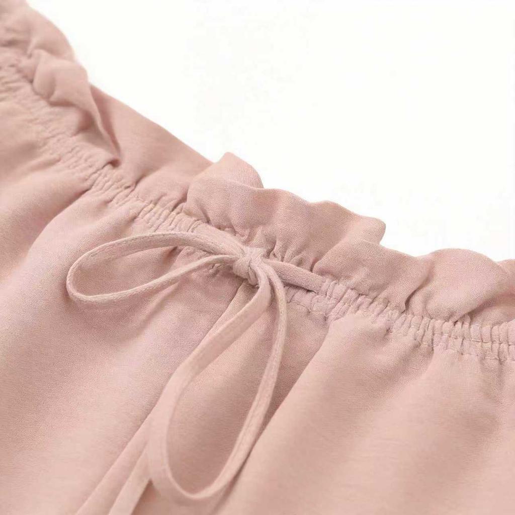 2026 Summer Women's Sleeveless Spandex Ruffle Patchwork Sports Set - Japanese Korean Style Five-Point Pants, Solid Color Casual Outfit