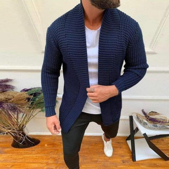 Men Sweater Coat Solid Color Cardigan Long Sleeves Open Stitch Rough Surface Thick Elastic Knitting Business Spring Sweater Jacket for Daily Wear