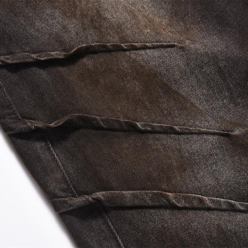 Plisserade Herrjeans High Street Slitna Gradientfärg Manlig Denim Vida Ben Byxor Raka Byxor Vår Trendiga