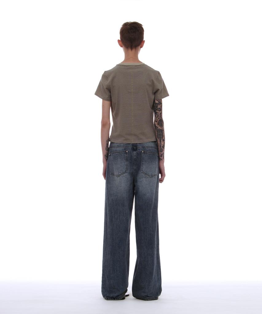 PARTIMENTO WOMEN Pwc Pocket Stripe Regular Tee_Light Khaki