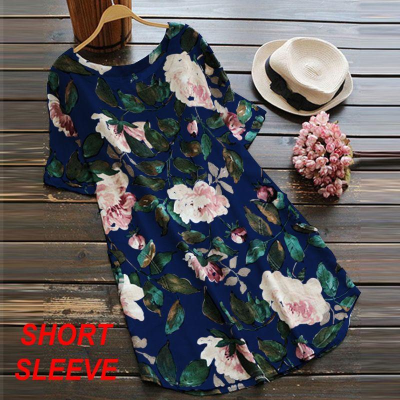 

New Summer New Plus Size Women s Clothing European Station Print Loose Slim Looking Short Sleeve Dress Women Dress Dark Blue XL