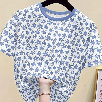 Mode Frauen bunte Blumen Print T Shirt lustige lässig O-Ausschnitt kurze Ärmel T-shirt Sommer weibliche T-Shirt