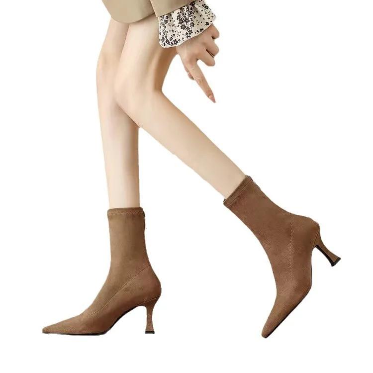 Fashion Women Stretch Ankle Boots Sexy Pointed Toe Short Botas Shoes Fashion Partys Stiletto High Heel Socks  Botas De Mujer