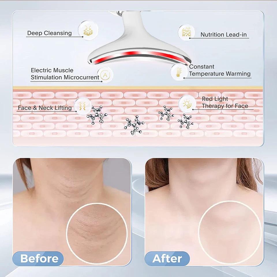 Beautiful EMS Microcurrent Neck & Face Lifting Device - Reduces Neck Lines & Nasolabial Folds, Enhances Firmness with Light Therapy.