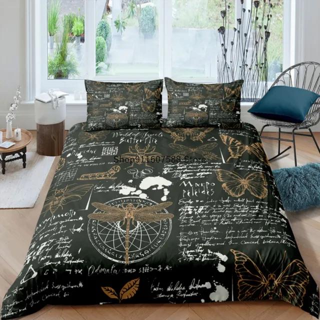Black Death Moth Bedding Set Gothic Skull Duvet Cover Set Butterfly Bedclothes 2/3pcs Moon Stars Luxury Home Textiles