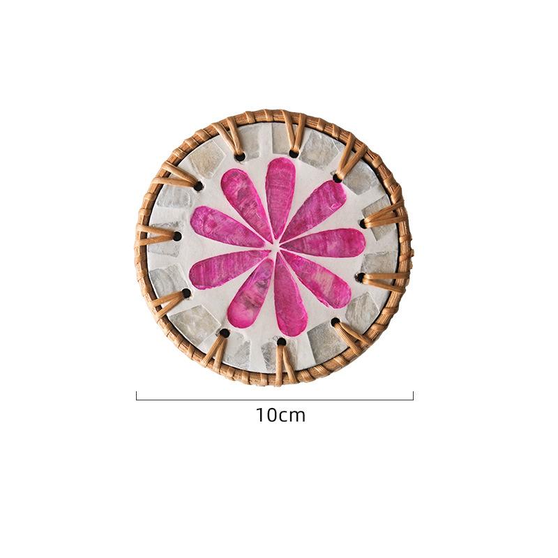 Rattan Shell Coaster Ceramic Heatproof Tea Mat Handwoven Shell Table Mat Decorative Round Coaster Nordic Style