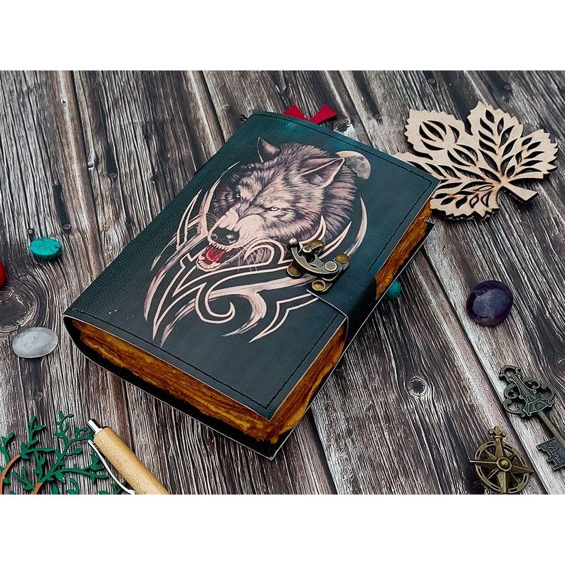 Wolf Handmade Leather Bound Journal Writing Notebook Diary Notepads for Men & Women Blank Antique Paper Poetry book crismas gift