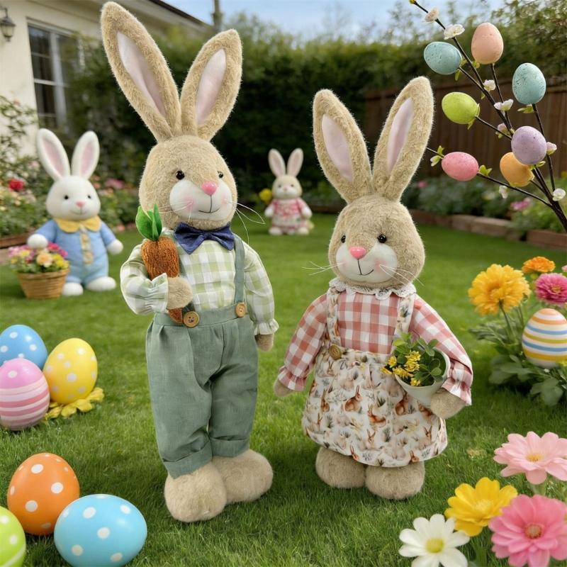 Soft Fabric Easter Rabbit Doll Toy Height Adjustable Hare Figure Ornament For Kids Room Garden Yarn Festival Decoration