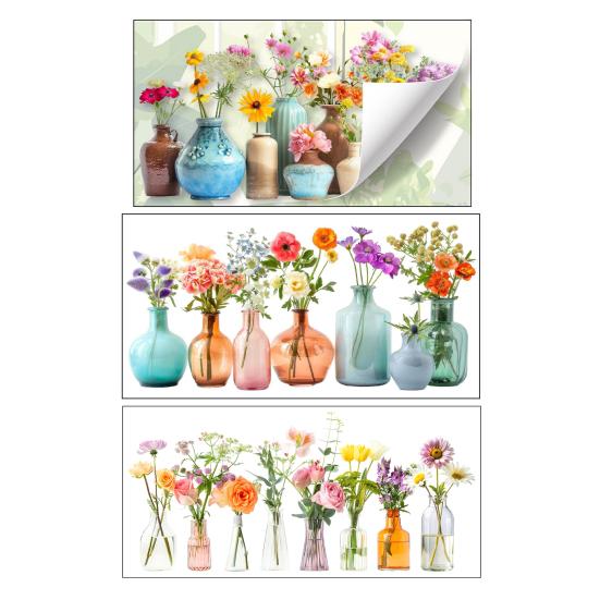 Flower Vase Window Cling Removable Waterproof PVC Floral Plants Container Static Glass Sticker Home Living Room Bedroom Decoration Decal