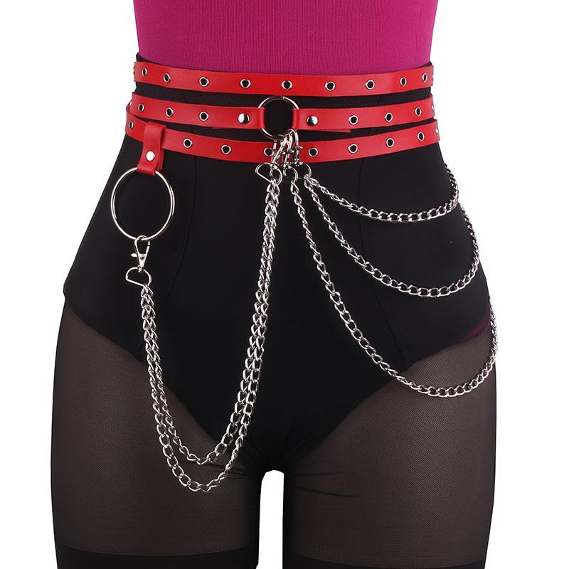 Punk Style Multi-circle Non-punching Belt, Belt, Women's Large Ring Tassel Multi-layer Metal Chain, Waist Chain
