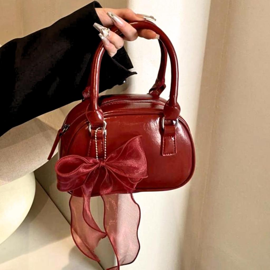 Shoulder Bag for Bow Portable Zip Genuine Small Item Card [MIUTKPRO] Women, Tie, Bag, Handbag, Pocket, Leather, Holder, Popular, Simple, Lightweight,