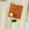 INCERUN Oversized Summer Men O Neck Short Sleeve Crochet Stitching Casual T-Shirts Tops