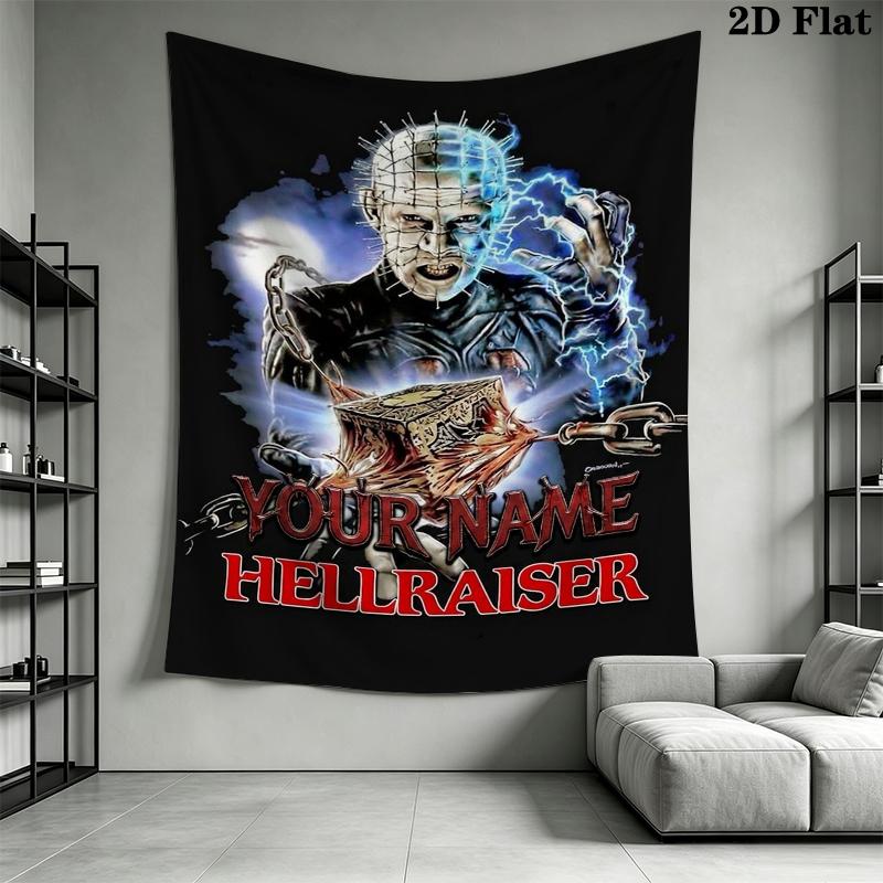 Custom Name Hellraiser Wall Tapestry Aesthetic Wall Hanging Printed Fabric Blanket Decorative Tapestries for Bedroom Living Room Home Decor
