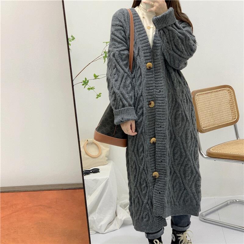 Autumn and Winter Long Sweater Women's Jackets Large Version of The Loose Windbreaker Long-sleeved Single-breasted Twisted Knitted Coat Cardigan