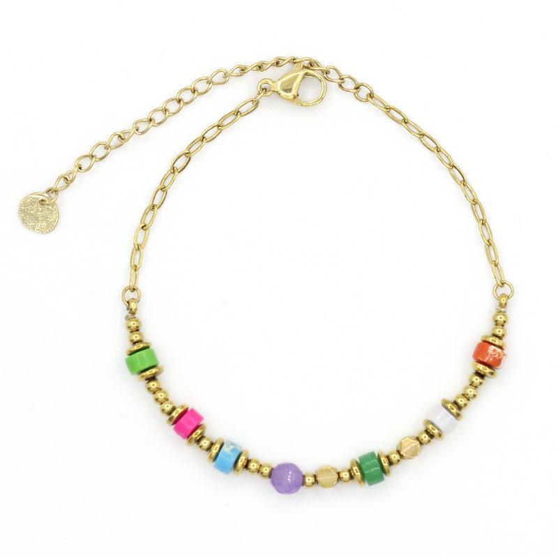 Women's Fresh Natural Stone Bead Bracelet - Color-Preserving Stainless Steel Jewelry