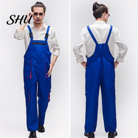 Work Jumpsuit Bib Overalls Adjustable Shoulder Straps Pockets Wide Leg Solid Color Coverall Multi-Pocket Uniforms Tool Storage