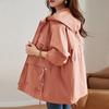 Fashion Spring Autumn Fashionable Plus Size Women's Mid Length Windbreaker Coat Hooded Casual Soft Blue Black Khaki