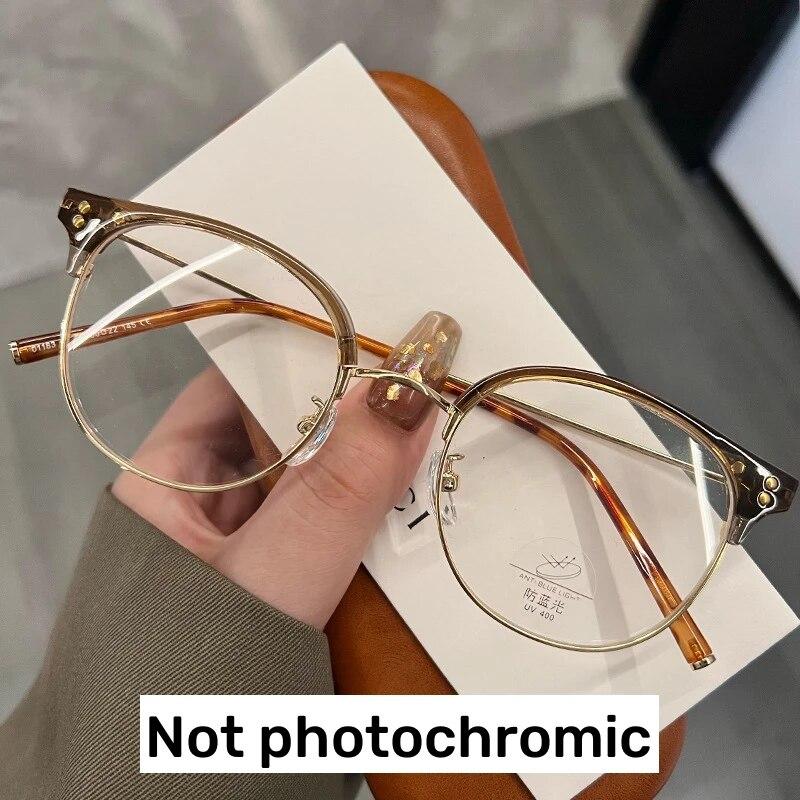 Modische photochrome Sonnenbrille für Damen, Retro, für Kurzsichtigkeit, Myopie, Unisex, Vintage, runder Rahmen, Blaulichtfilterbrille