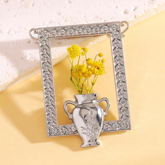 Flower Vase Necklace Brooch Retro Photo Frame And Vase Pendant Necklace Dried Flowers Holder Brooch Jewelry Gift for Women Mom Wife