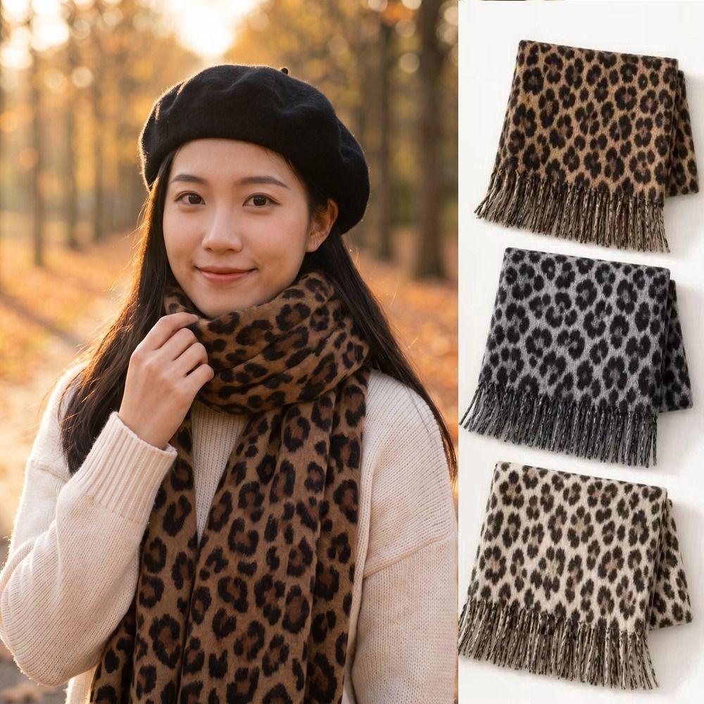 Tassel Winter Shawl Wrap Fleece Scarves Fashion Leopard Print Scarf Chilly Evening