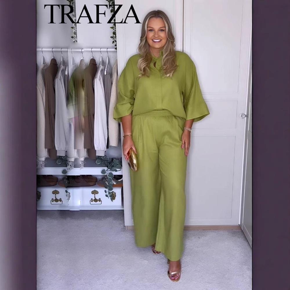 INS Lente Nieuwe Europese & Amerikaanse Losse Blouse en Wijde Pijpen Broek Casual Set