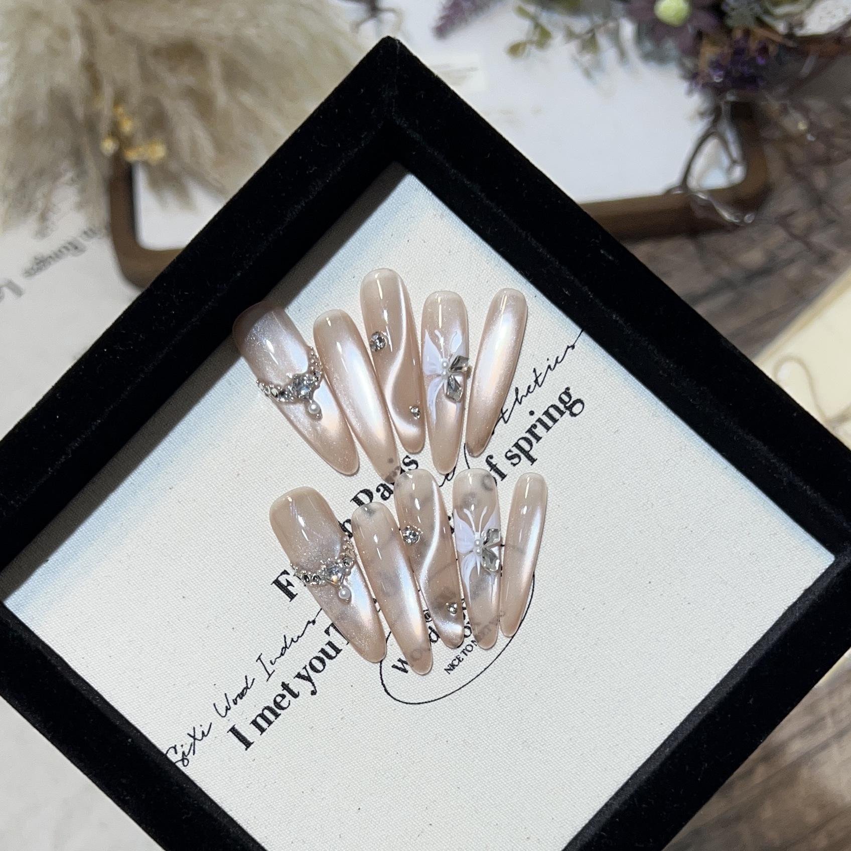 

Мерцающий кошачий глаз, носить броню, длинный, битый бриллиант, стальной шарик, маникюр с бабочками, съемный накладной ноготь, чистые ручные ногти extra small XS