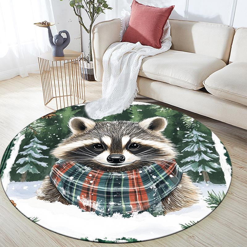 Vintage Raccoon,Round Area Rug,Carpet Rug for Living Room Bedroom Sofa Playroom Decor,Non-slip Floor Mat