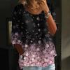Women's Fashion Casual Three-quarter Sleeve Loose Round Neck Button Floral Print Top