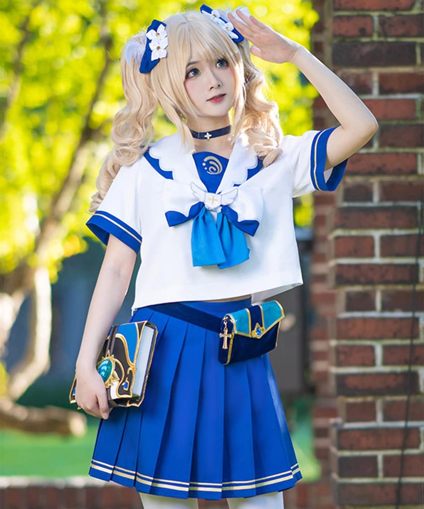 [Milky Time] Genshin Impact Barbara Cosplay Short Sleeve Sailor Uniform with Wig, Halloween