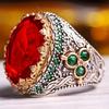 New Inlaid Emerald Men's Luxury Ring Personality Retro Domineering Personality Ring To Attend The Banquet Party Jewelry