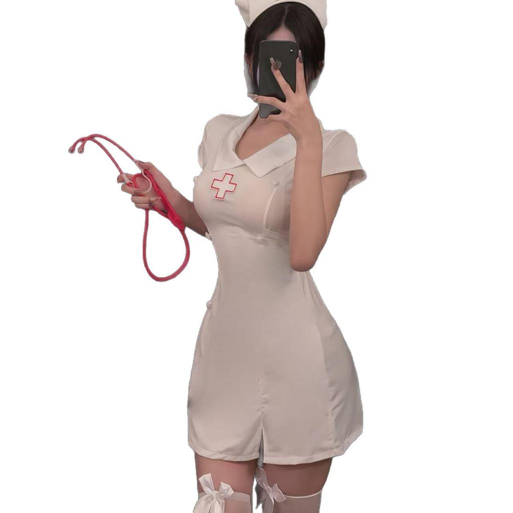 Bezauberndes Krankenschwester Kostüm Lingerie Set - Figurbetontes Kleid für Halloween Cosplay und Rollenspiel