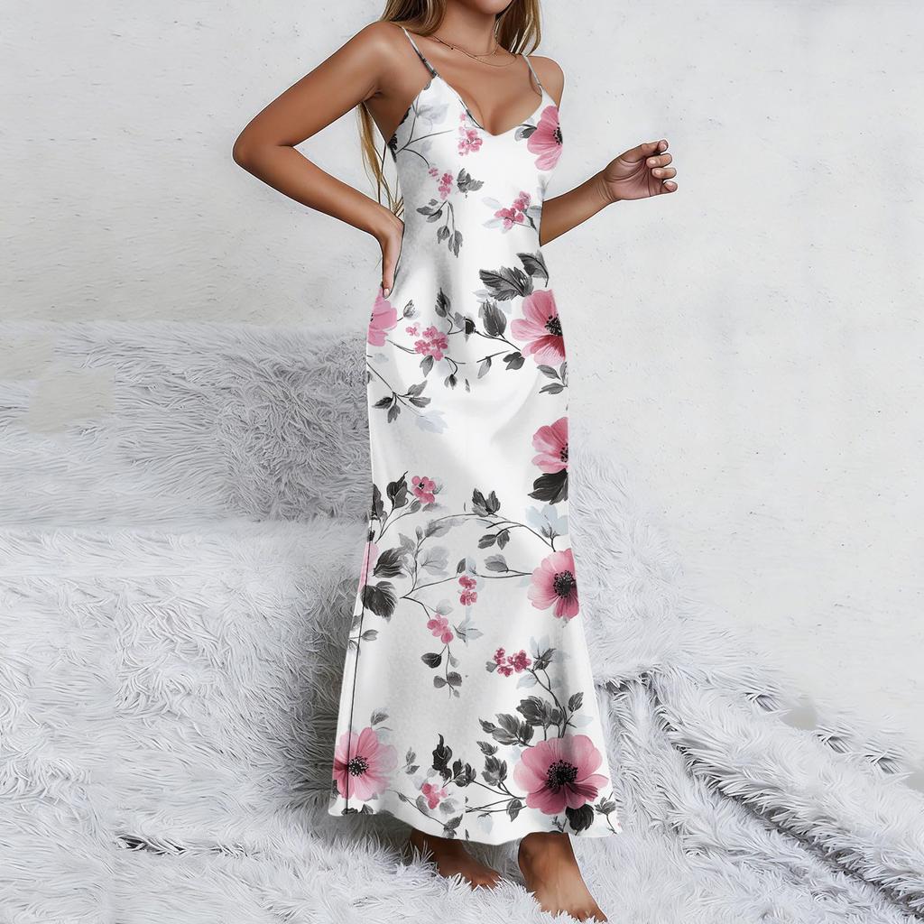 Ladies' floral nightgown sexy suspender nightgown slit sexy thin home outfit