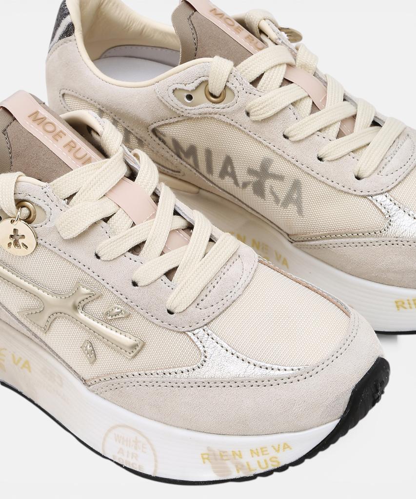 Premiata [26Ss][Moerun-D] Beige Women'S Logo Patch Cowhide Sneakers