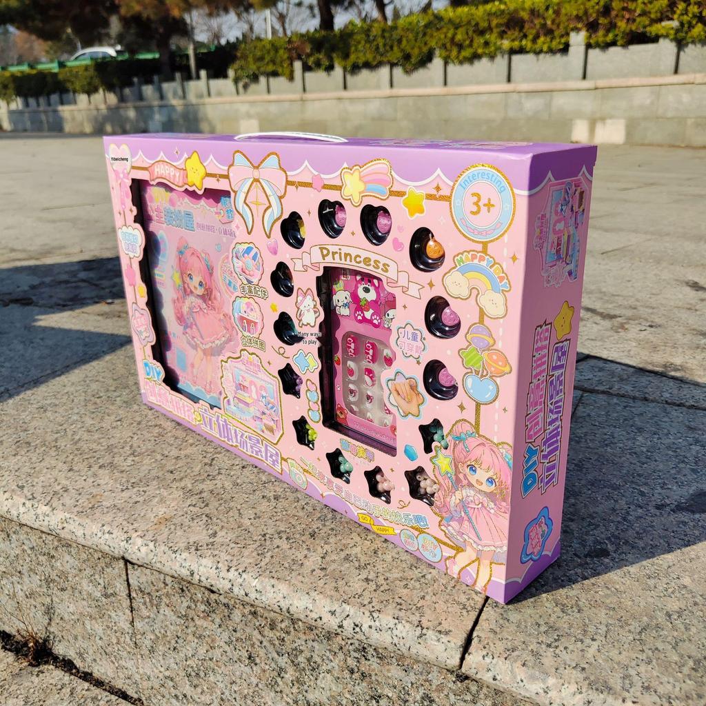 Maison de déguisement de princesse 3D et Ensemble d'autocollants pour nail art portables pour filles