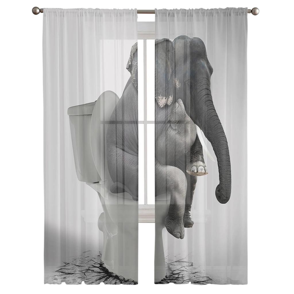 Toilet Funny Elephant Tulle Curtains Balcony Room Fashion Printed Sheer Curtain Living Room Window Modern Decor